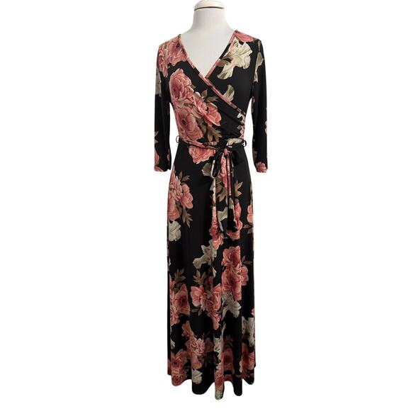 Pink Blush Maternity M Boho Floral Wrap Stretch Soft Maxi Dress Wedding Baby - Picture 1 of 9